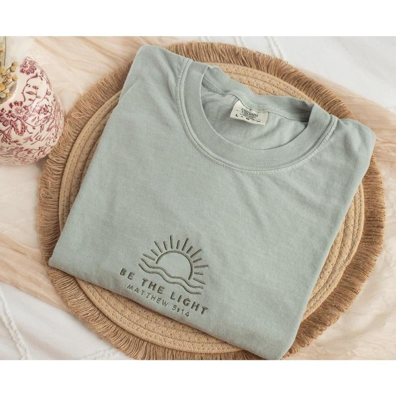 Embroidered Be The Light Tshirt, Embroidered Christian Tshirt, Embroidered Bible Verse Tshirt, Christian Gifts, Bible Gift, BET-C-97