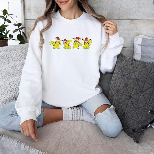 Embroidered Christmas 90s Pokemon Sweatshirt, Embroidered Anime Shirt, Anime T-Shirt, Embroidered Shirt, Embroidered Hoodie, Anime Tee, Anime Shirt, Pikachu Embroidered Sweatshirt, Pikachu Christmas Shirt