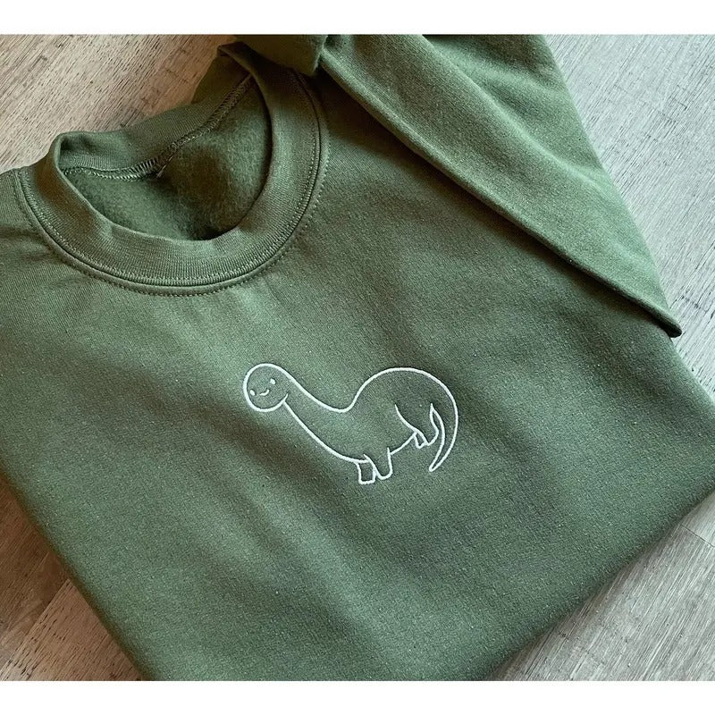 Embroidered Dinosaur Sweatshirt, Cute Dinosaur crewneck, Paleontologist Crewneck, Diplodocus Sweatshirt, Dinosaur Top, Retro crewnneck