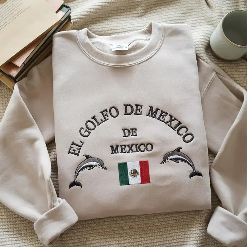 Embroidered Golfo De Mexico Sweatshirt, Gulf Coast Crewneck, El Golfo De México Dolphin Crewneck, Mexico Gift for Mexico Lover Gulf of Mexico Gift