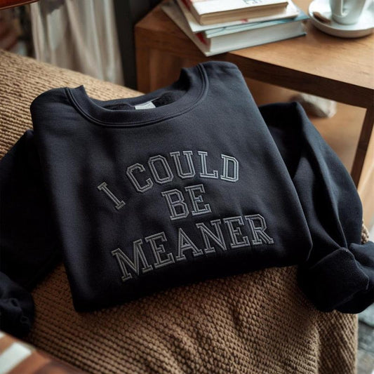 Embroidered I Could Be Meaner Sweatshirt- Spicy Attitude Shirt - Confident and Funny Apparel - Perfect Gift for Nice People Sweater Hoodie
