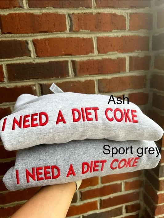 Embroidered I Diet Coke Sweatshirt T Shirt,   Retro Coke Sweatshirt, Soda Lover Shirt, Soft Drink