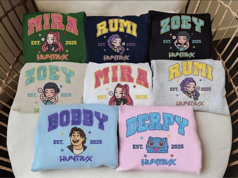 Embroidered KPOP Band Huntrix Sweatshirt, Derpy Tiger Demon Hunters Tee, Huntrix Fan Shirt, Derpy, Mira, Rumi, Zoey, Funny Band Girls, Gift For Her
