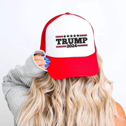 Embroidered Trump 2024 Foam Trucker Hat - Vintage Cotton Cap for Trump USA Campaign