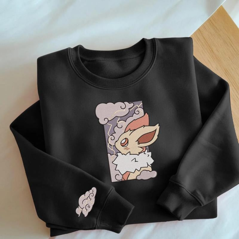 Embroidery Joteon Cloud Sweatshirt, Evee Electric Lightning, Embroidery Anime Tshirt, PKM University, Anime Shirt, Unisex Shirt