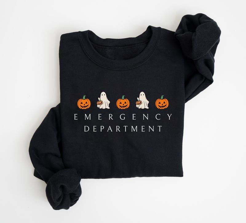 Emergency Department Halloween Sweatshirt, Halloween ER Nurse, Emergency Dept Sweater, ED ER Emergency Room Doctor Staff, Nurse Ghost Pumpkin Shirt, Nursing Student, Spooky Nurse Shirt