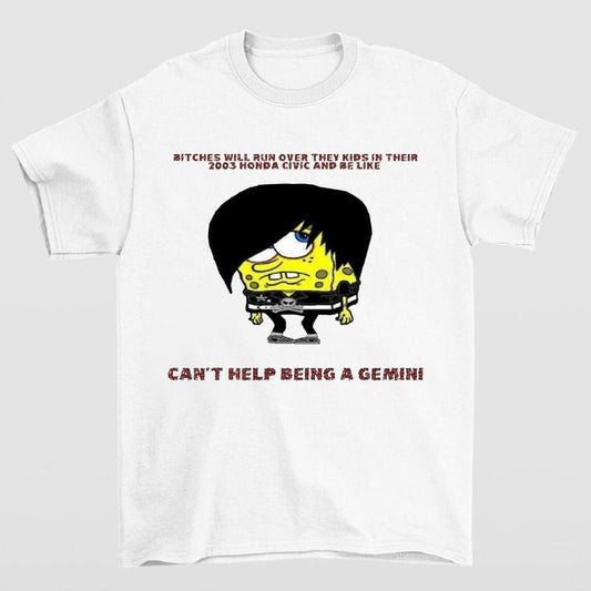 Emo SpongeBob Gemini T-Shirt Highlighting Classic Design and Playful Nostalgic Appeal for Fans of Quirky Style