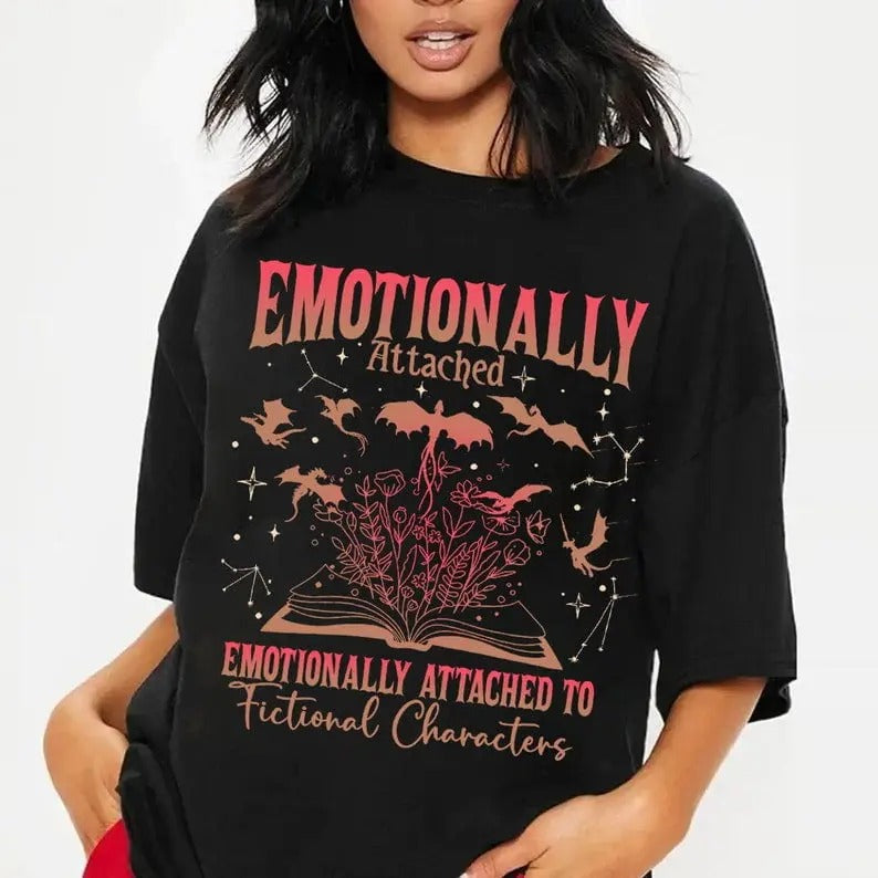 Emotionally Attached To Fictional Characters Shirt, Fourth Wing Dragon Rider, Retro Bookish Shirt, Dragon Lovers Shirt,Top Trending