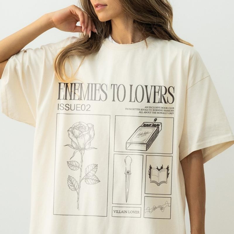 Enemies to Lovers Shirt Romantasy Shirt Retro Reader Hot Girls Read Spicy Booktok Merch In My Bookish Era Smut Tee QJAZK