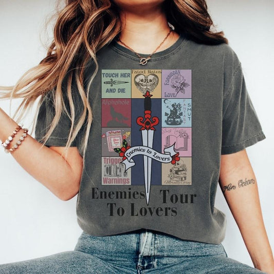 Enemies to Lovers Tour, Bookish T-Shirts, Book Lover Gift for Romance Reader, Dark Romance, Smut Shirt, Bibliophile, Funny Bookish Merch