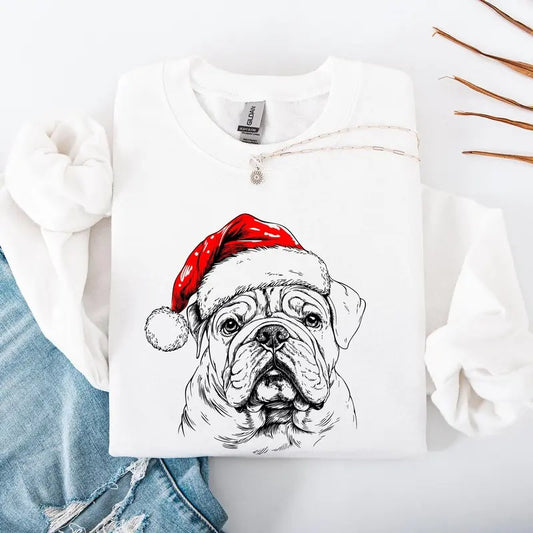 English Bulldog, Santa, Dog, Christmas, Dog Lover, Pet Sweatshirt, Crew Neck, Women's, Crewneck
