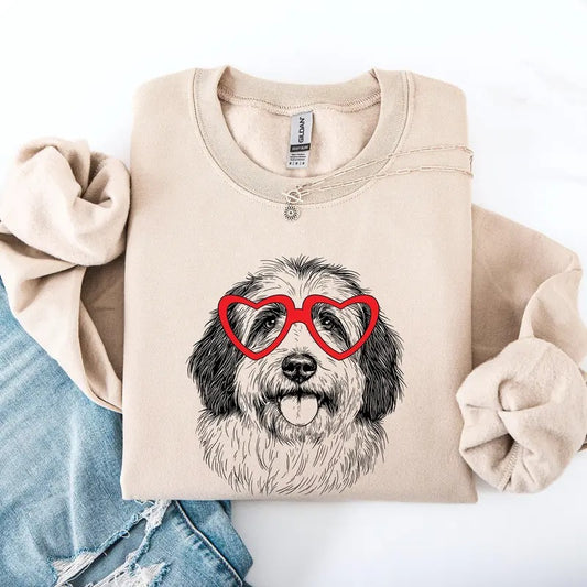 English Sheepdog, Pet, Dog Breed, Valentine's Sweatshirt, Crew Neck, Women's, Crewneck, Valentine's Day, Love, Heart, Cupid