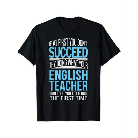 English Teacher Print, Men's Cotton T-shirt, Funny Graphic Tee Men's Outdoor Clothes, Men's Clothing, Back To School Casual Short Sleeve Crew Neck T-shirt made in usastyle{n002}12