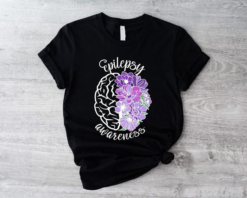 Epilepsy Awareness T-shirt, Floral Brain Epilepsy Survivor Shirt, Motivational Tee, Purple Ribbon Short Sleeve, Neurodiversity T-Shirt, Epilepsy Fighter Gift.