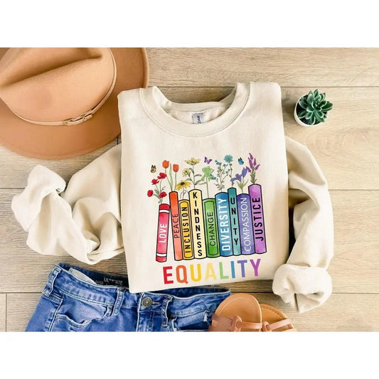 Equal Rights Shirt, Book Flower Shirt, Social Justice T-Shirt, Equality Peace Love Kindness Shirt, Feminist Gift for Her, Women Rights Shirt