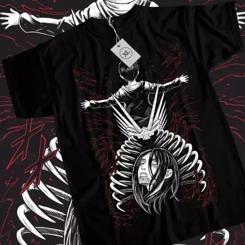 Eren Yeager Aot T-shirt,Anime,Attack On Titan,Graphic Tee,black Shirt All Size