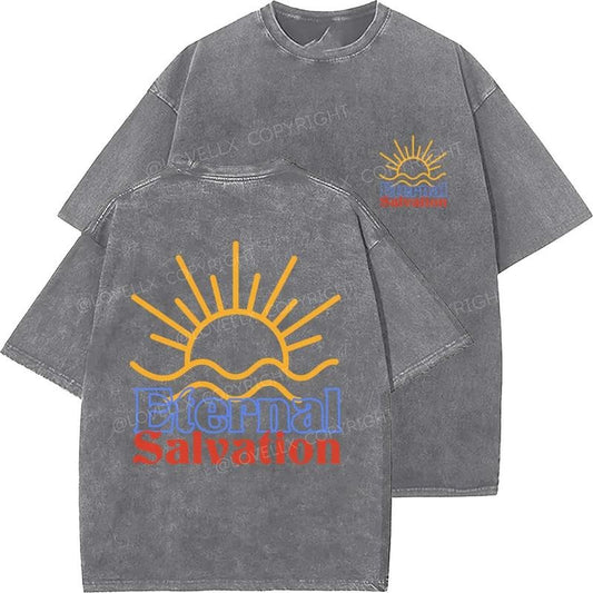 Eternal Salvation Unisex Washed T-Shirt, Christian t shirts, Vintage 90s Graphic Tee, Gift Top Womenswear Cotton Miniral Color