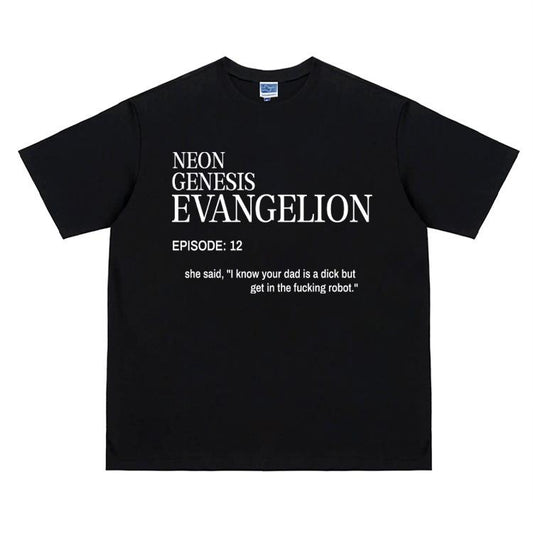 Eva "Genesis Episode 12" Vintage Oversized Tee Anime T-shirt 100% Cotton Original Design Men's Top Streetwear Casual Menswear Tshirt