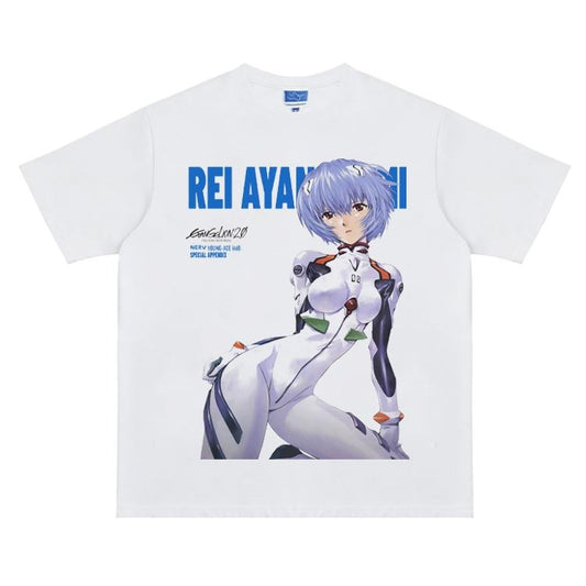 Eva "Goddess Rei Ayanami" Vintage Oversized Tee Anime T-shirt 100% Cotton Original Design Men's Top Streetwear Casual Menswear Tshirt
