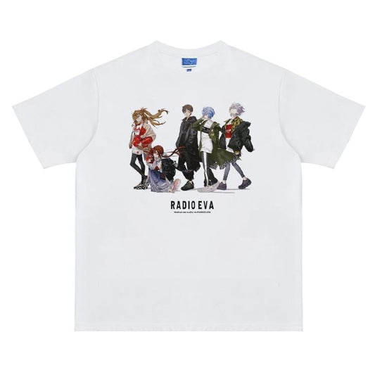 Eva "RADIO" Vintage Oversized Tee Anime T-shirt 100% Cotton Original Design Men's Top Streetwear Casual Menswear Tshirt