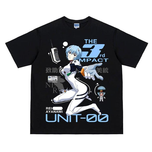 Eva "Rei Ayanami Frenzy" Vintage Oversized Tee Anime T-shirt 100% Cotton Original Design Men's Top Streetwear Casual