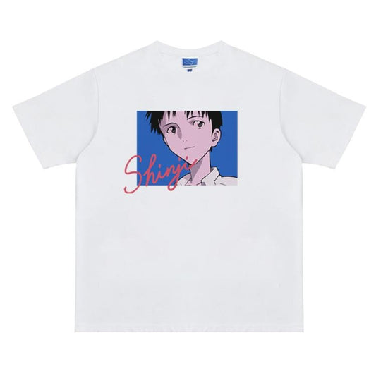 Eva "Shinji Ikari Signature" Vintage Oversized Tee Anime T-shirt 100% Cotton Original Design Men's Top Streetwear Casual Menswear Tshirt