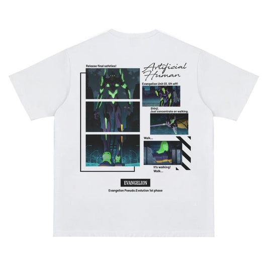 Eva "Unit01 Activation" Vintage Oversized Tee Anime T-shirt 100% Cotton Original Design Men's Top Streetwear Casual Menswear Tshirt Crewneck Tropical