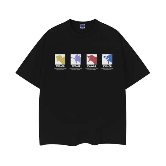 Evangelion "Mecha Icon" Vintage Oversized Tee Anime T-shirt 100% Cotton Original Design DTG Printing Top Casual Black Man Menswear Tshirt