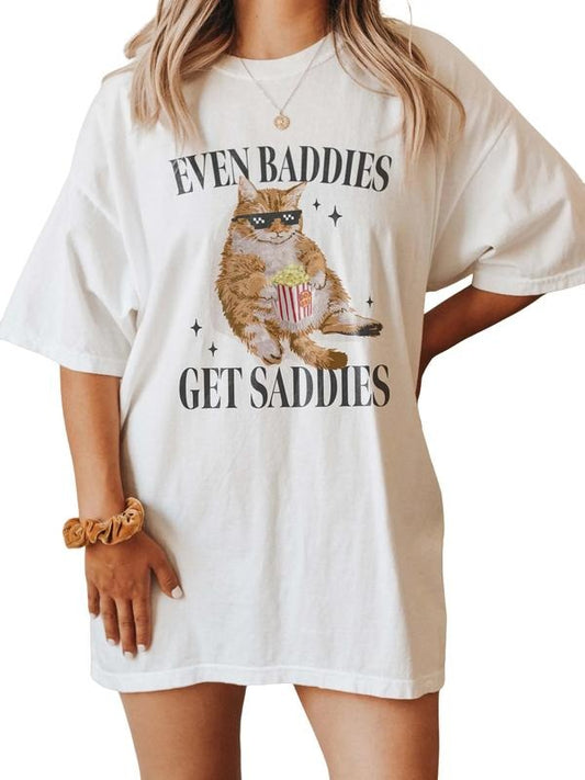 Even Baddies Get Saddies Funny Cat Meme Shirt, Weirdcore Tee Ironic Tshirts, That Go Hard Mental Health Shirt, Anxiety Depression, Unisex T-Shirt, Gifts For Women, Short Sleeve Tee Shirt, Gifts For Christmas Birthday Mothers Day Fit Top