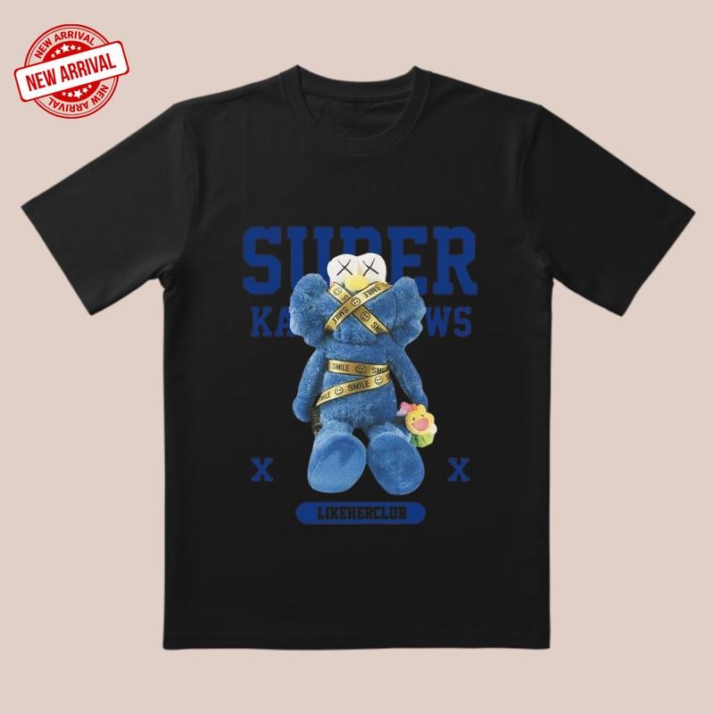 'Smile Bear' 3D Cut Tee |   Blue-White Contrast & Smile Ribbon |   Trendy All-Day Style for Streetwear/Date/Everyday