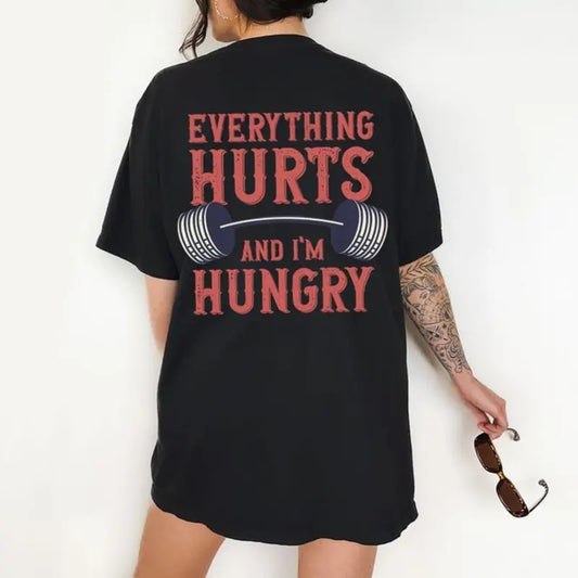 Everything Hurts And I'm Hungry Shirt, Gym Shirt, Gym Workout Comfort Color Shirt, Gift for Gym Lover, Sports Shirt, Weightlifting Oversized Shirt