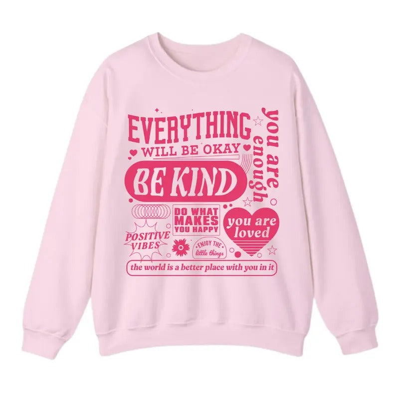 Everything Will Be Okay Sweatshirt, Aesthetic Mental Health Retro Sweatshirt For Men And Women, Trendy Sweatshirt Casual Crewneck