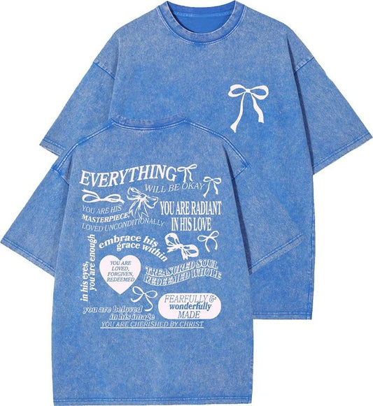 Everything Will Be Okay Unisex Washed T-Shirt, Christian t shirts, Vintage 90s Graphic Tee, Gift Top Womenswear Cotton Mineral Color