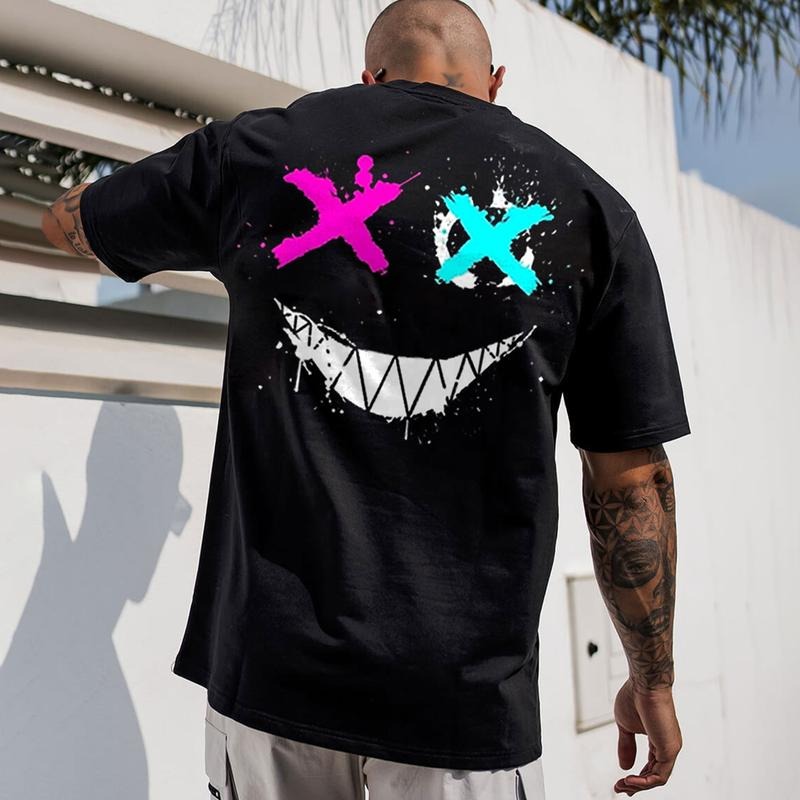 Evil Emoji Graphic Black Back Side Print T-shirt -  Sweatshirt - Hoodie, Naughty Clothes Men Cotton, Funny Shirt, Streetwear Menswear