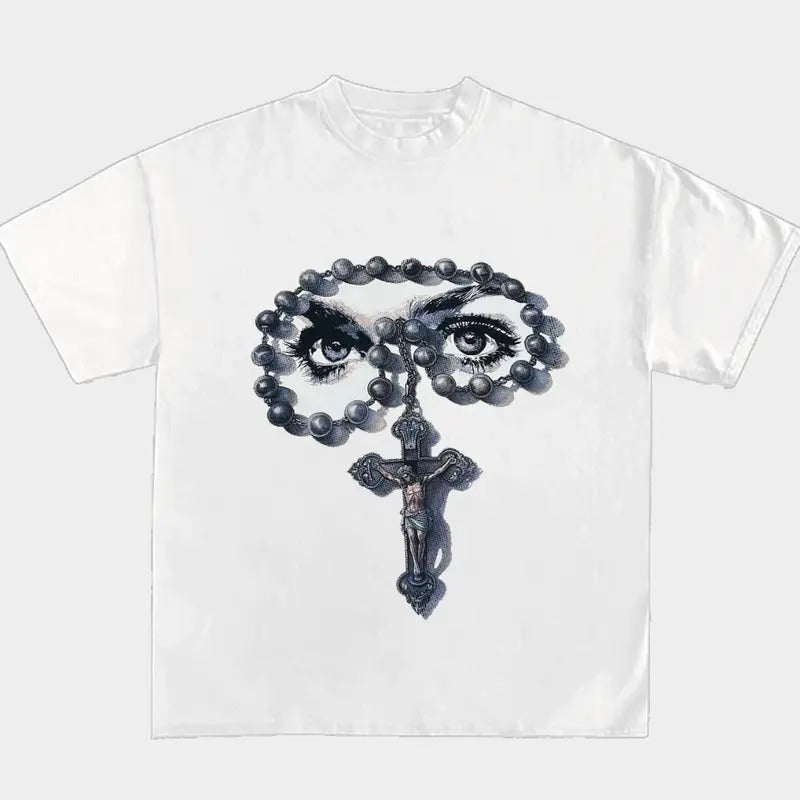 Eye The Cross Retro T Shirt Gothic Harajuku Graphic Goth Y2k Clothing