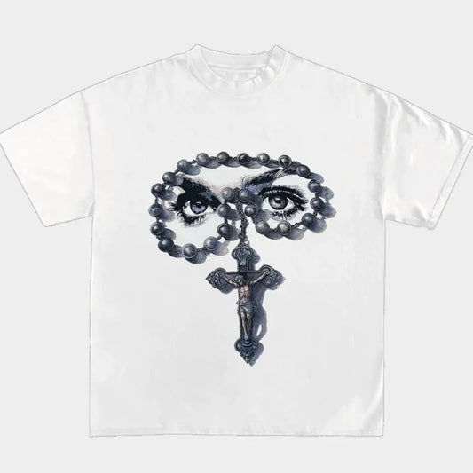 Eye The Cross Retro T Shirt Gothic Harajuku Graphic Goth Y2k Clothing