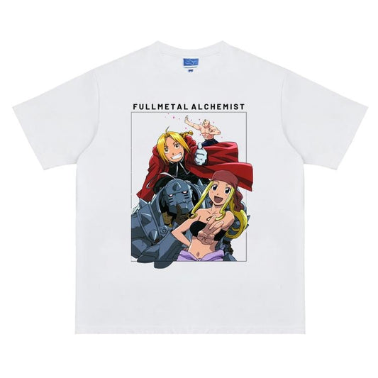 FMA "Brotherhood Bond" Vintage Oversized Tee Anime T-shirt 100% Cotton Original Design Men's Top Streetwear Casual Menswear Tshirt