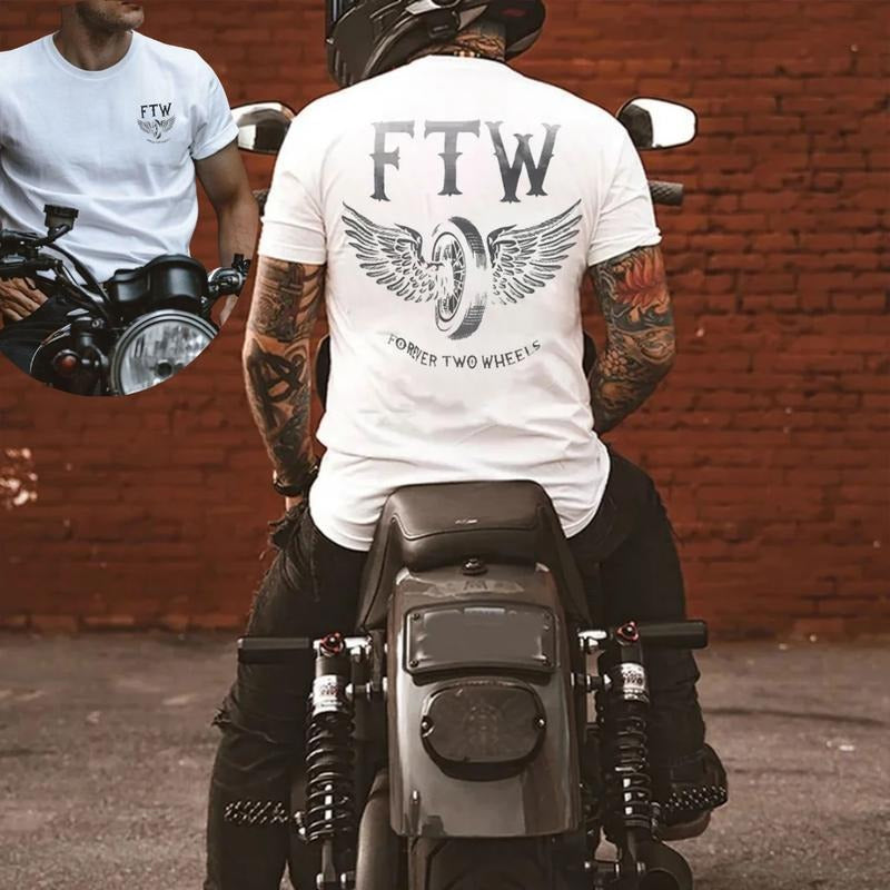 FTW FOREVER TWO WHEELS Angel Wings Graphic 2 Side Print T-shirt -  Sweatshirt - Hoodie, Naughty Clothes Men Cotton, Funny Shirt, Streetwear Menswear