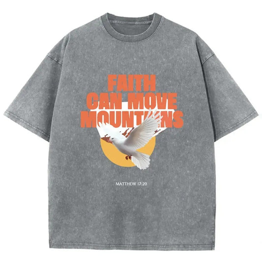 Faith Can Move Mountains Unisex Washed T-Shirt, Christian Tshirts, Christian Jesus  t shirts, Vintage 90s Graphic Tee Gift Cotton Top, Mineral color