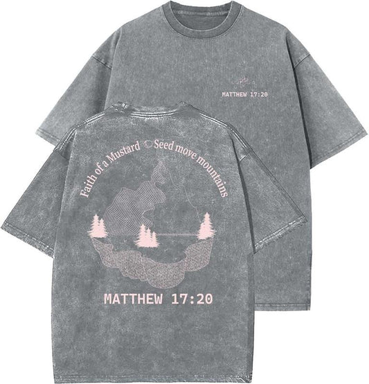 Faith Of A Mustard Unisex Washed T-Shirt, Christian Tshirts, Vintage 90s Graphic Tee, Gift Top Womenswear Cotton Mineral Color