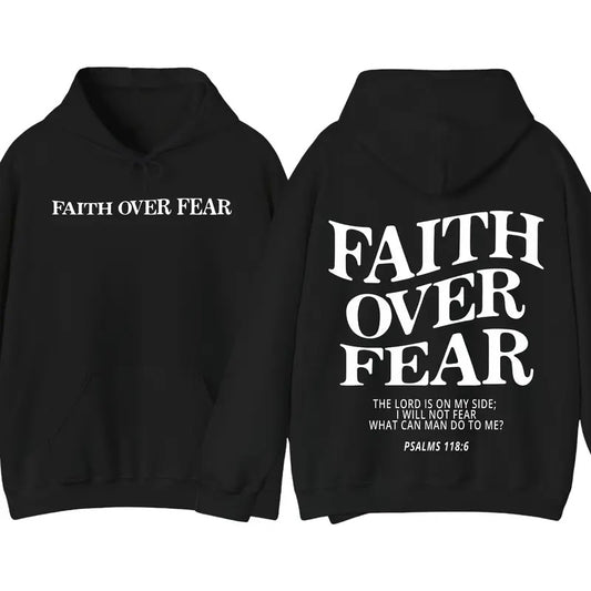 Faith Over Fear Christian Hoodie, Christian Pullover Hooded DRG Jesus, Hoodie Trendy Hoodie Bible Verse, Cotton Menswear Classic Love Personalized