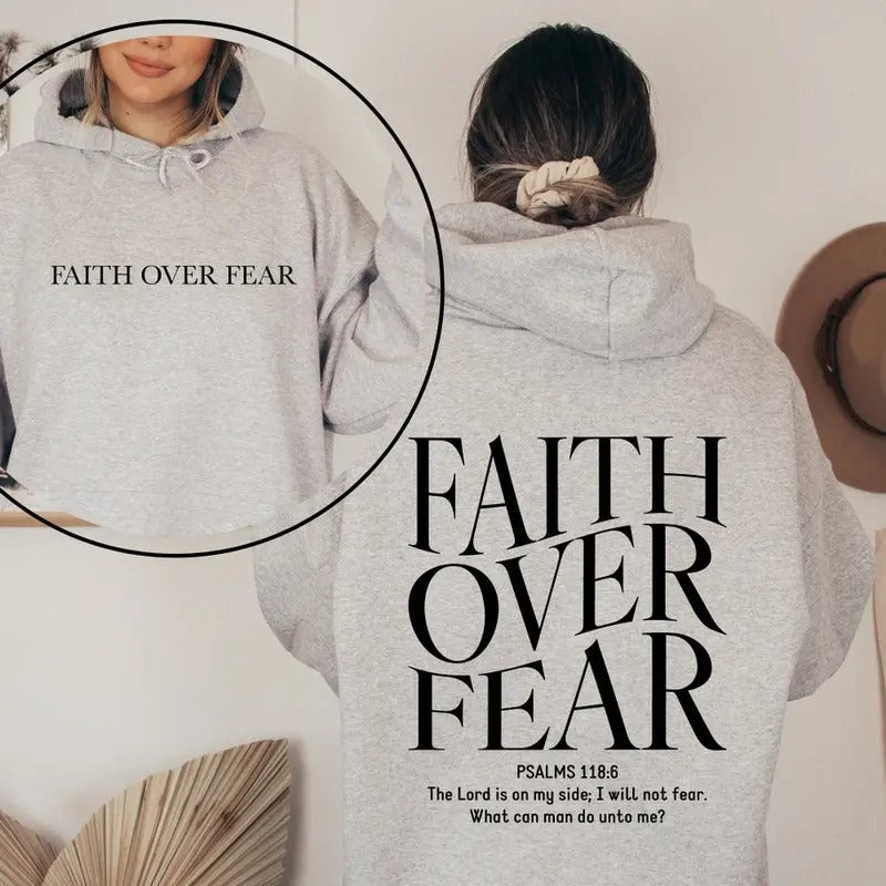 Faith Over Fear Christian Hoodie, Christian Sweaters Tops Pullover
