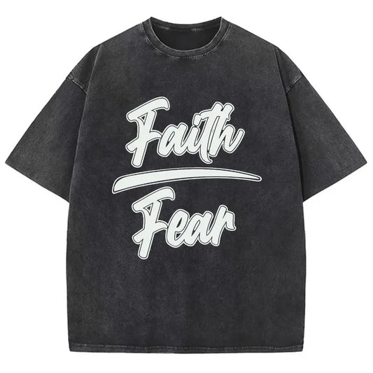 Faith Over Fear Unisex Washed T-Shirt, Christian Tshirts, Christian Jesus  t shirts, Vintage 90s Graphic Tee Gift Cotton Top, Mineral color