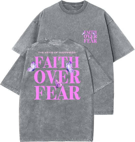 Faith Over Fear Unisex Washed T-Shirt, Christian Tshirts, Vintage 90s Graphic Tee, Gift Top Womenswear Cotton Mineral Colorstyle{n002}3