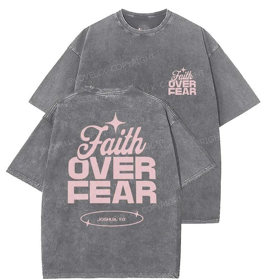 Faith Over Fear Unisex Washed T-Shirt, Christian Tshirts, Vintage 90s Graphic Tee, Gift Top Womenswear Cotton Mineral Colorstyle{n002}5
