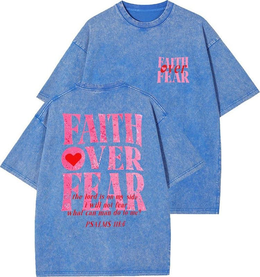 Faith Over Fear Unisex Washed T-Shirt, Christian t shirts, Vintage 90s Graphic Tee, Gift Top Womenswear Cotton Mineral Colorstyle{n002}4