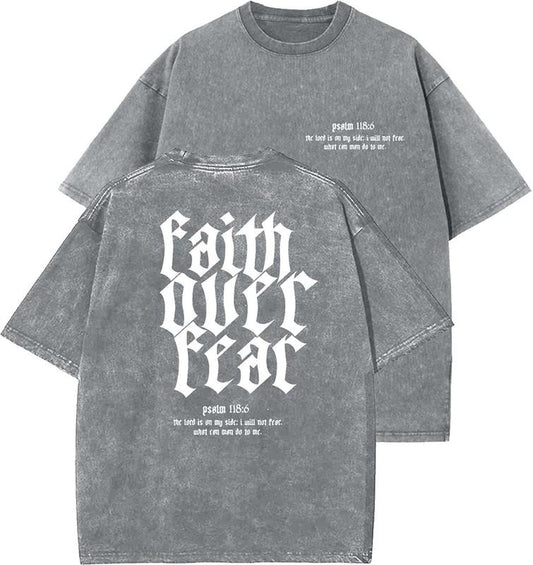 Faith Over Fear Unisex Washed T-Shirt, Christian t shirts, Vintage 90s Graphic Tee, Gift Top Womenswear Cotton Mineral Colorstyle{n002}5