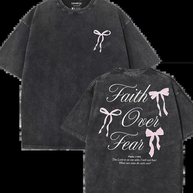 Faith Over Fear Unisex Washed T-Shirt, Christian t shirts, Vintage 90s Graphic Tee, Gift Top Womenswear Cotton