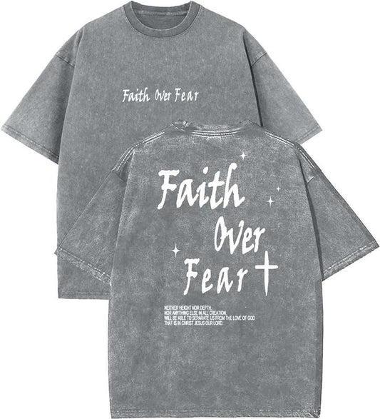 Faith Over Fear Unisex Washed T-Shirt, Christian t shirts, Vintage 90s Graphic Tee, Gift Top Womenswear Cottonstyle{n002}7