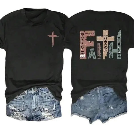 Faith Shirt, Women's Letter Print Round Neck Tee, Casual Short Sleeve Crew Neck Graphic Tees T-shirt for Summer, Fashion Women's Top for Daily Wear